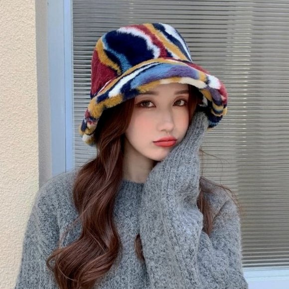 NEW Multi Color Soft Fluffy Plush Faux Fur Adjustable Cozy Fisherman Bucket Hat - Picture 7 of 11